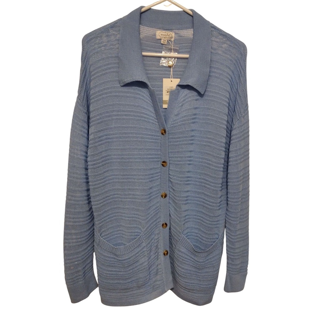 Mud Pie Cain Textured Cardigan Sweater Blue Womens Small Medium New With Tags